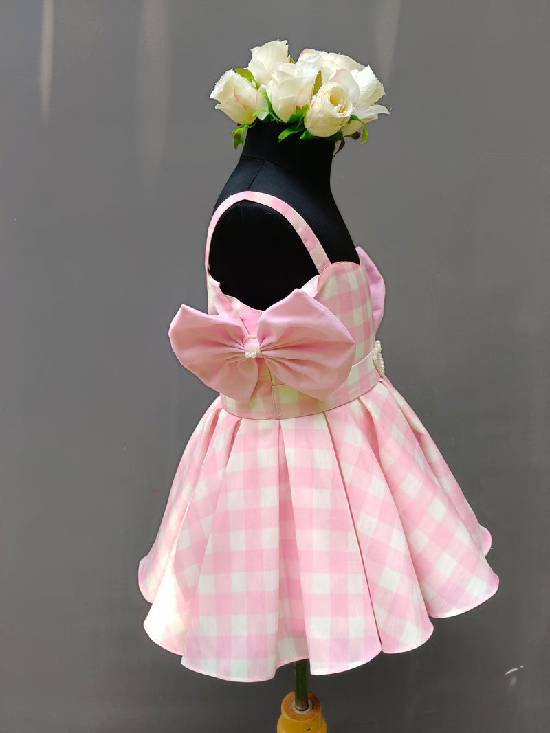 Pink Barbie Dress with Lotus Print & Ruffles