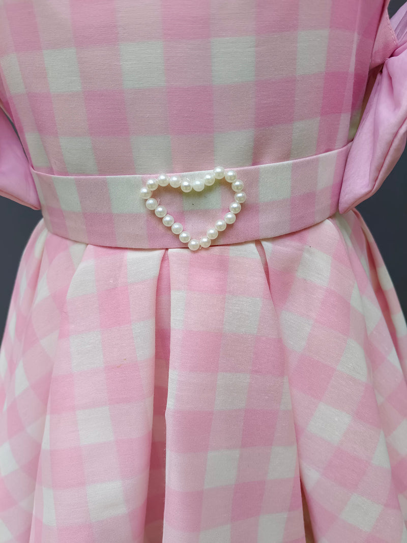 Pink Barbie Dress with Lotus Print & Ruffles