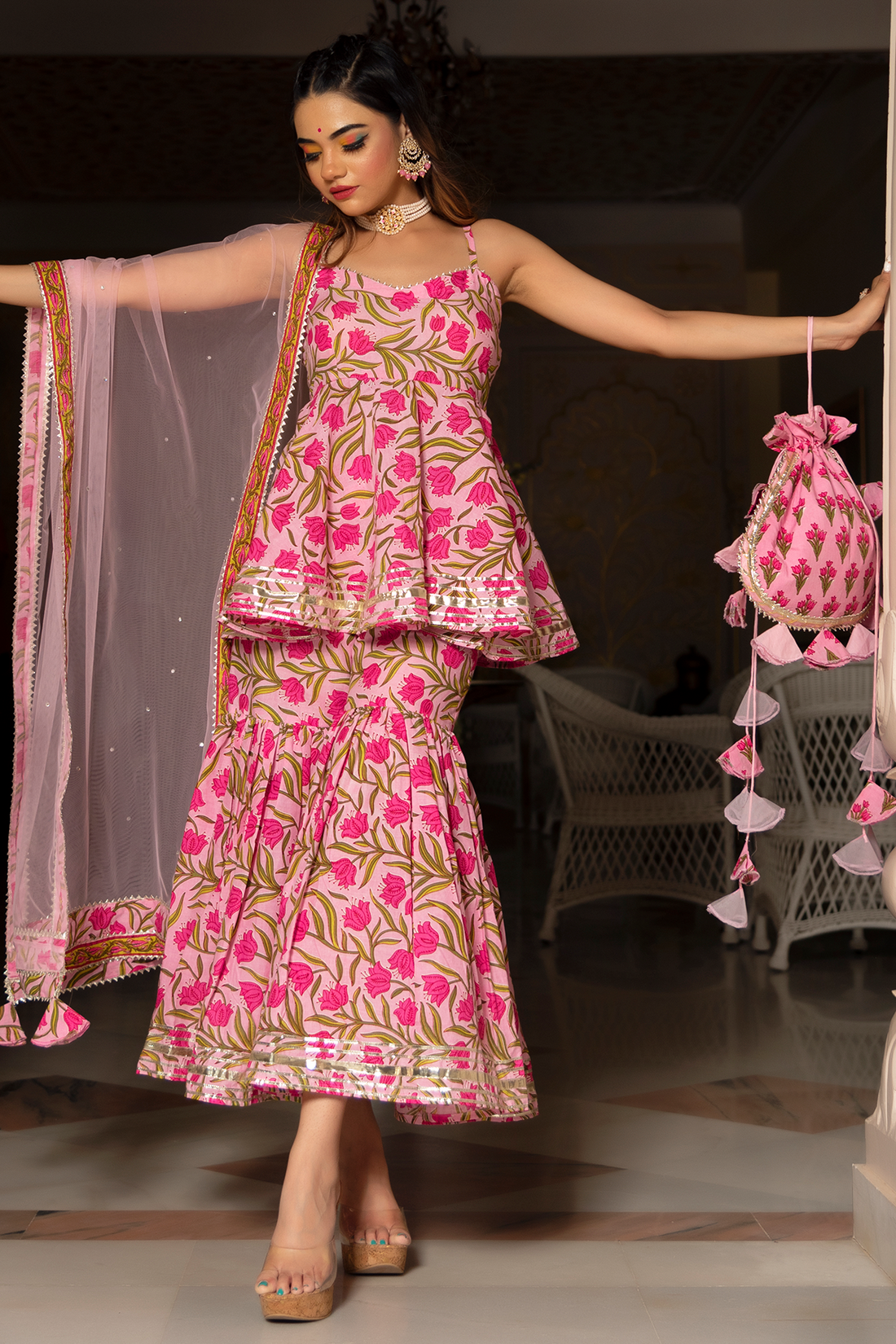 pink ethnic sharara suit