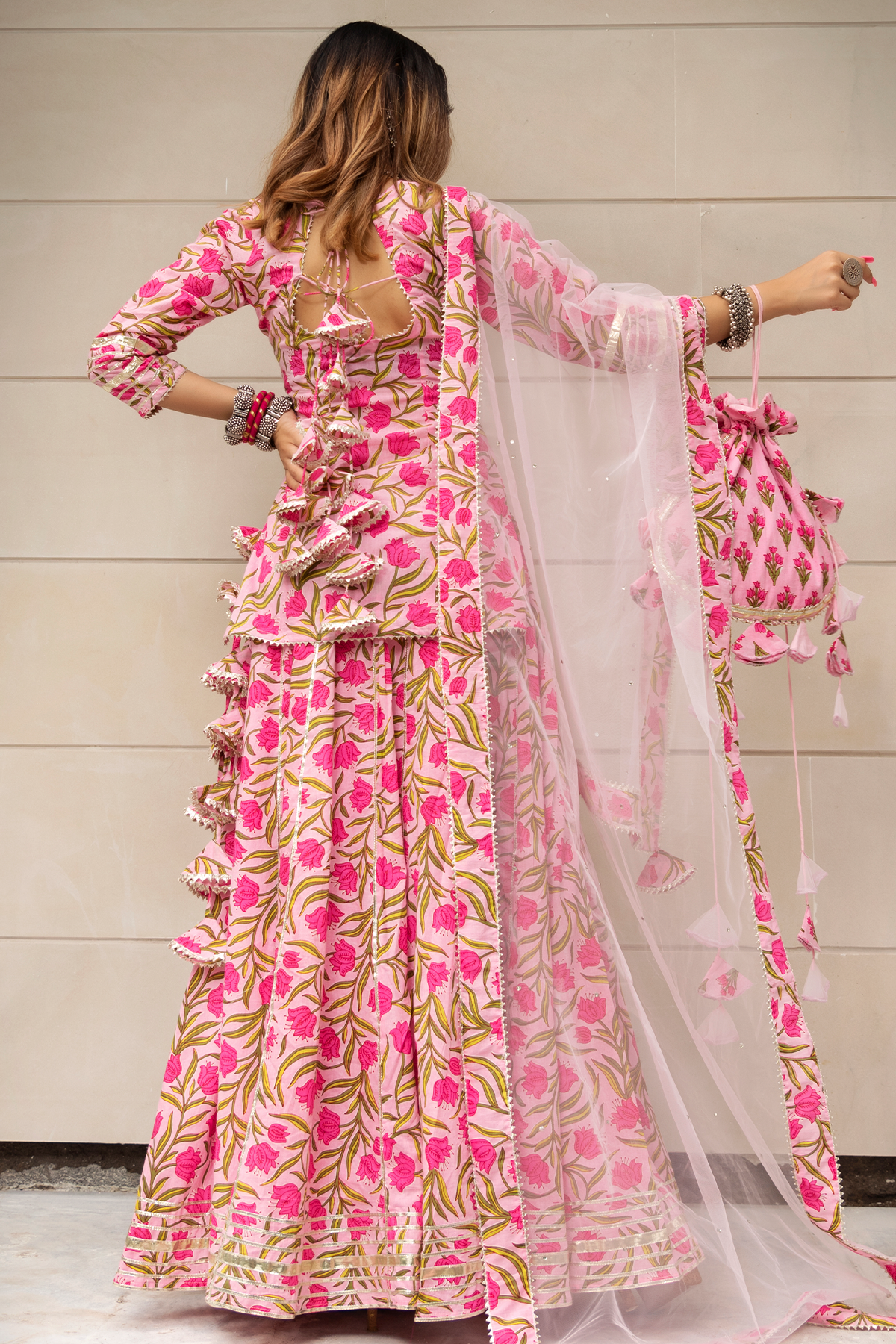 ethnic wear with organza-style dupatta