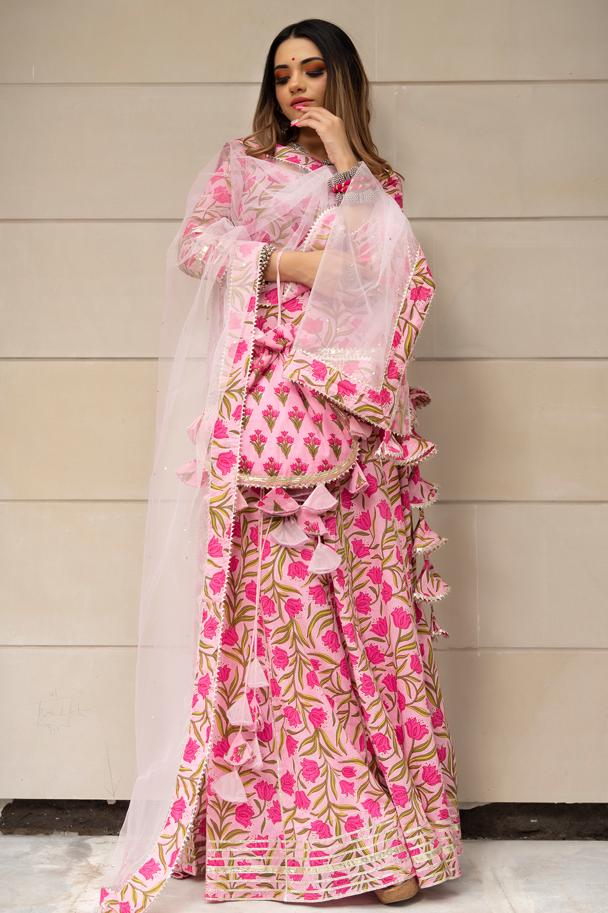 pink hand block printed ethnic wear