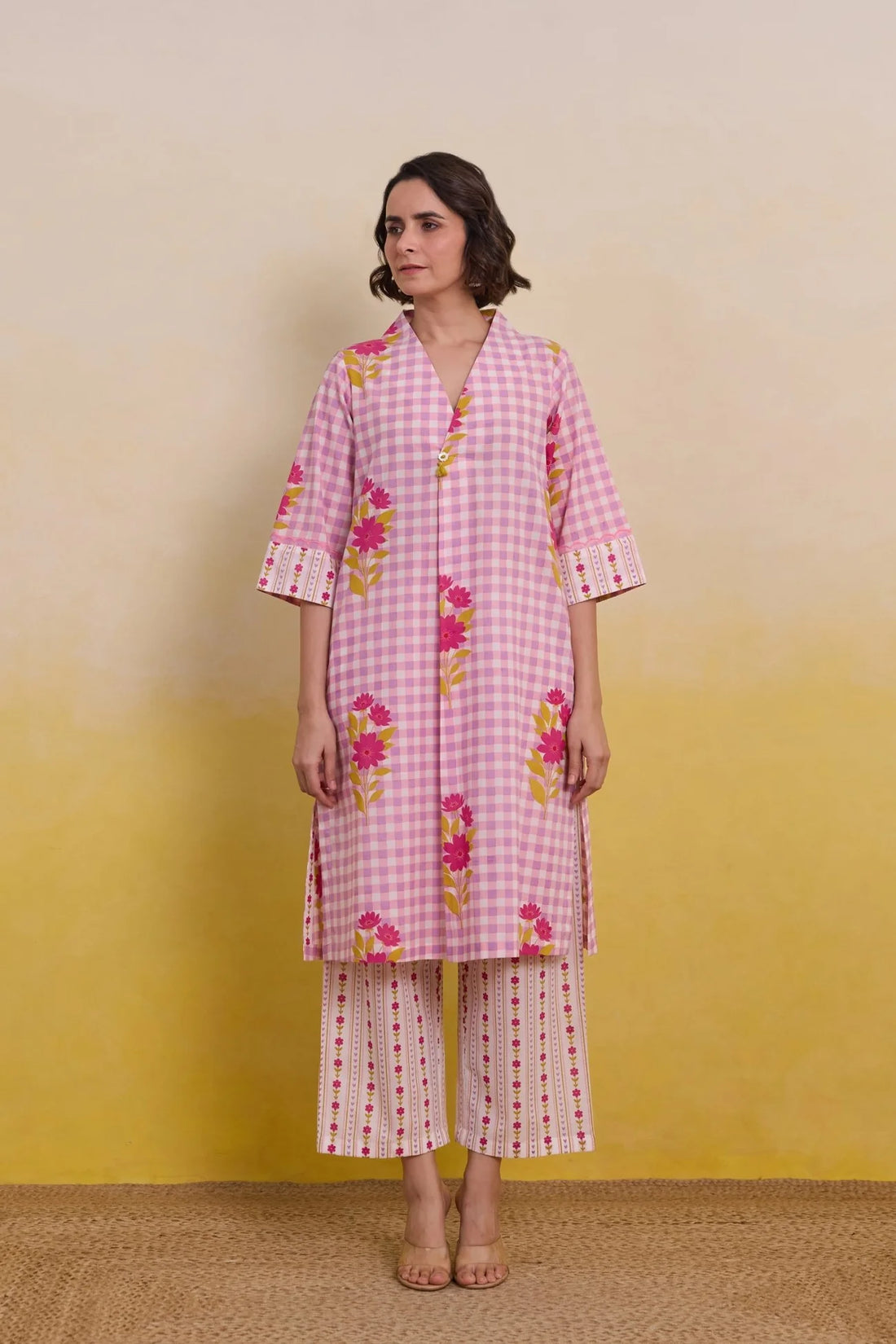 GINGHAM FLORAL PRINTED CO-ORD SET
