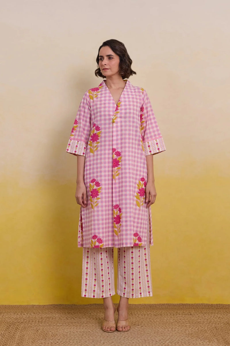 GINGHAM FLORAL PRINTED CO-ORD SET