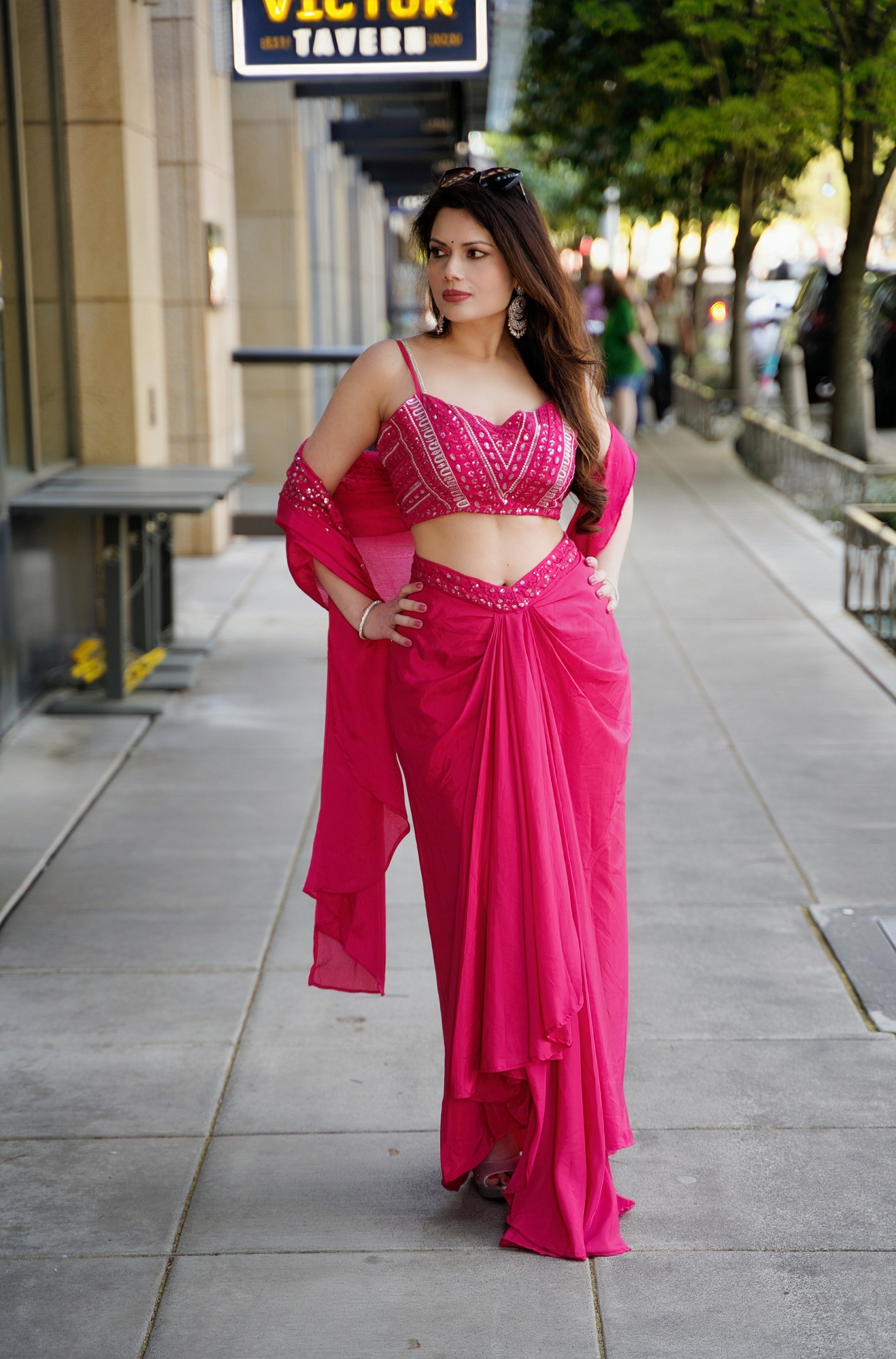 Pink Indo Fusion Cape Set Free Size