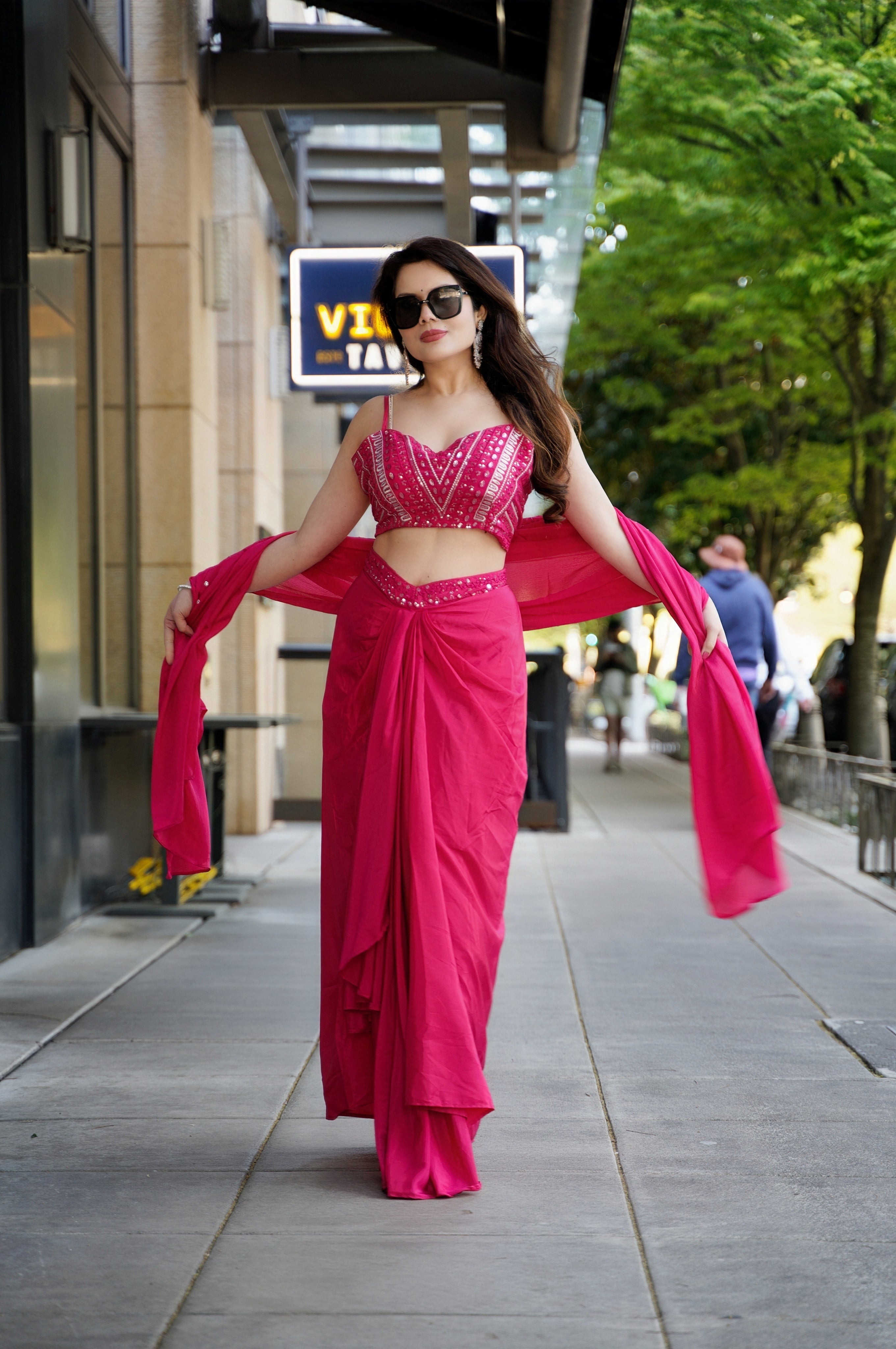 Pink Indo Fusion Cape Set Free Size