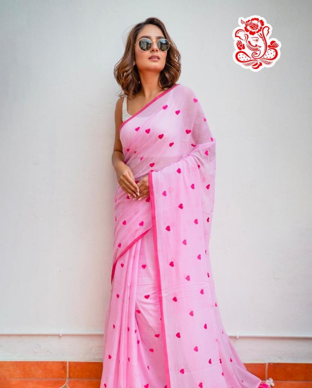 Pink cotton saree for women