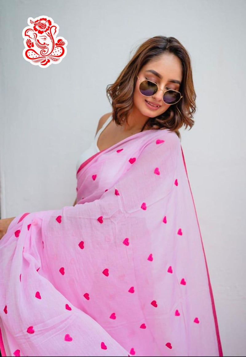 Pink cotton saree for women