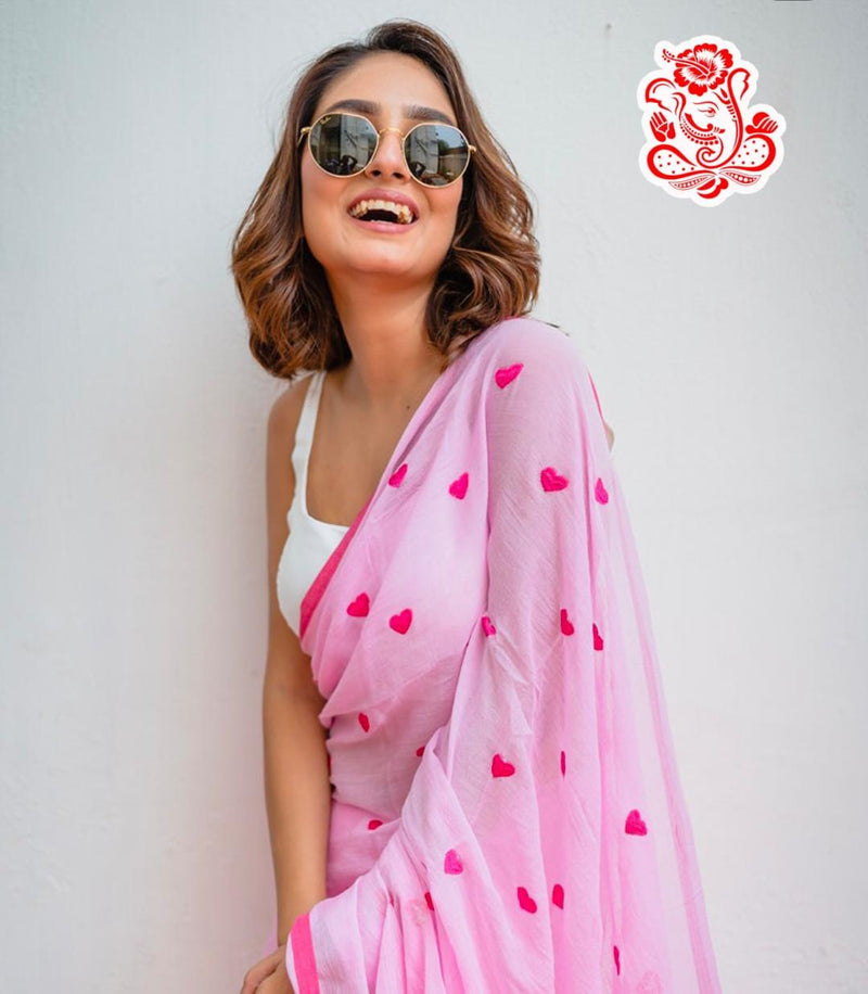 Pink cotton saree for women