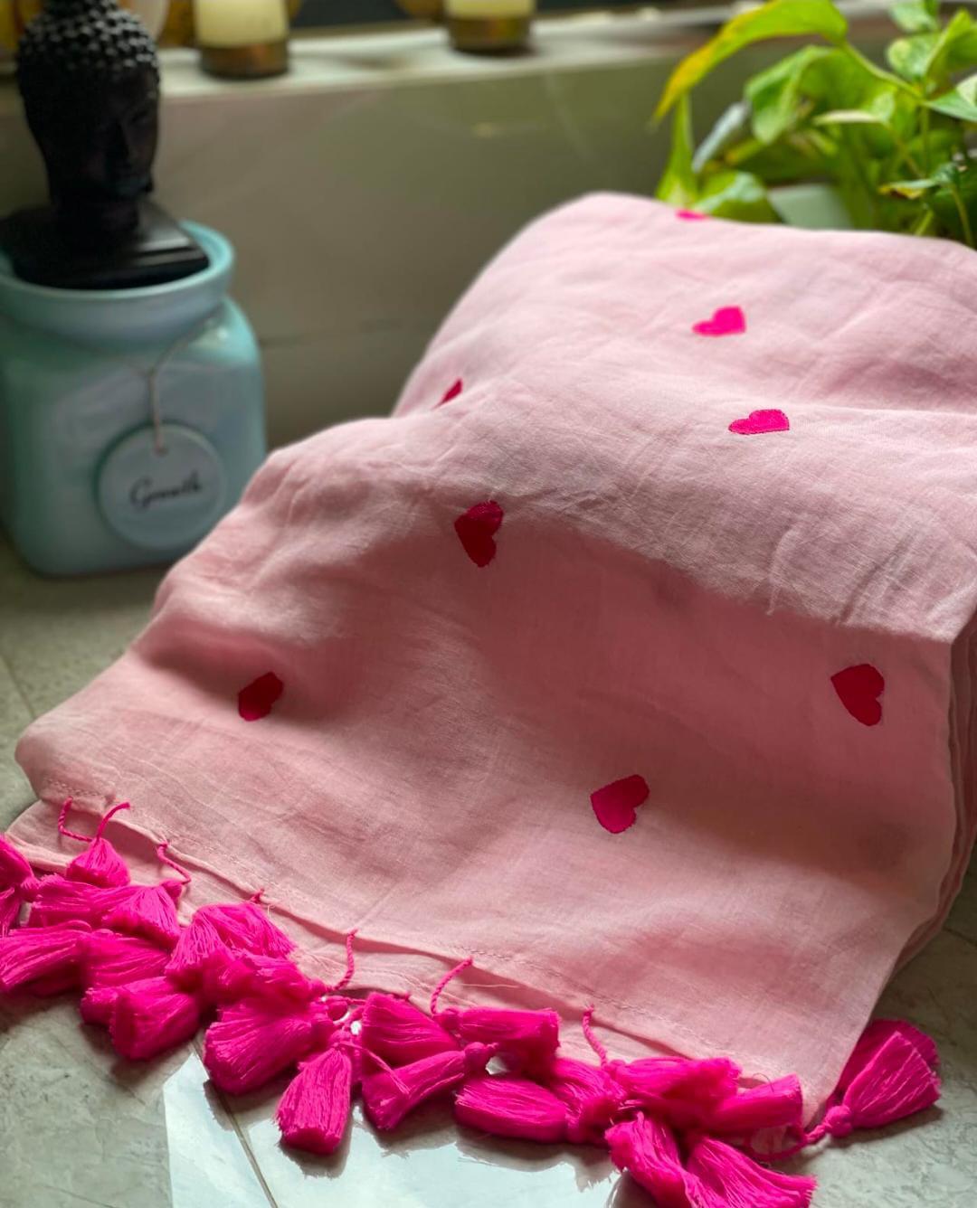 Pink cotton saree for women