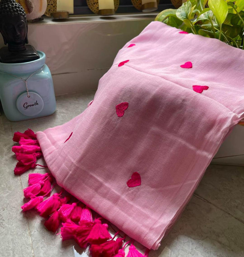 Pink cotton saree for women