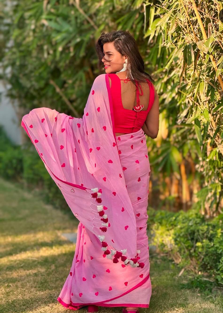 Pink cotton saree for women