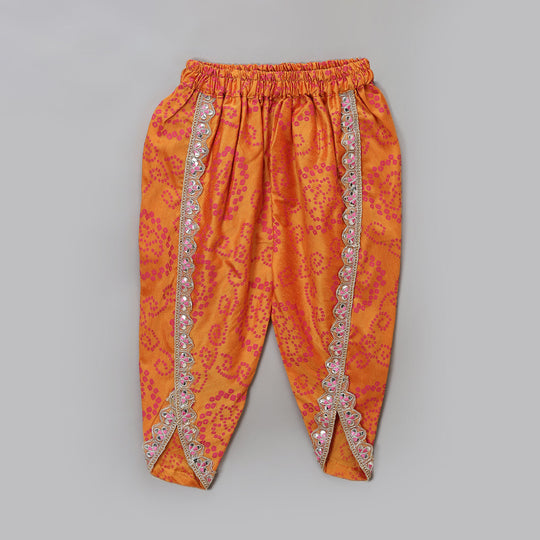 Pink Orange Bandhej Kurta Dhoti Set