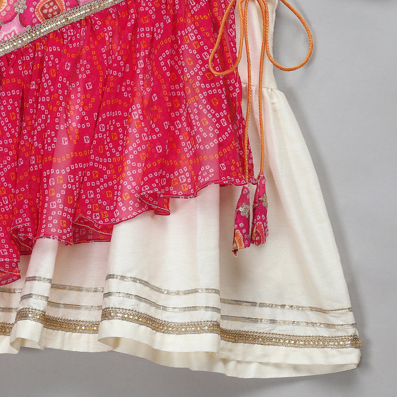 Pink Orange Bandhej Kurta Dhoti Set