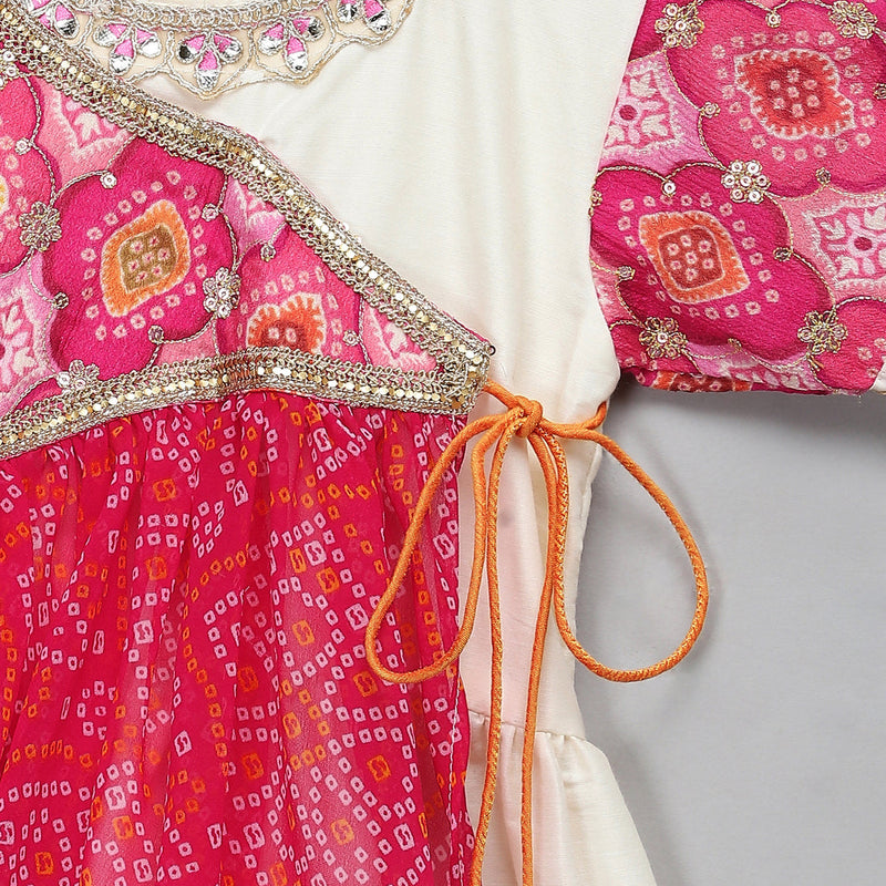 Pink Orange Bandhej Kurta Dhoti Set