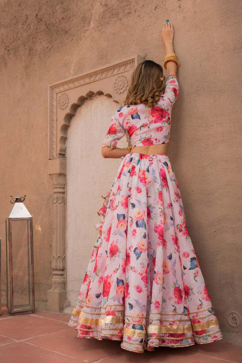 Pink Peony Modal Lehenga With Organza Dupatta