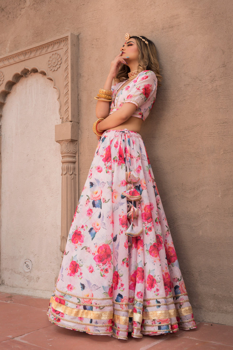 Pink Peony Modal Lehenga With Organza Dupatta