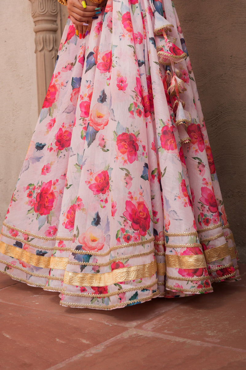 Pink Peony Modal Lehenga With Organza Dupatta