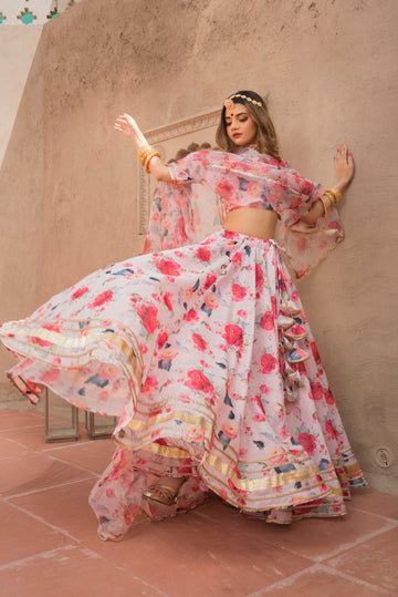 Pink Peony Modal Lehenga With Organza Dupatta