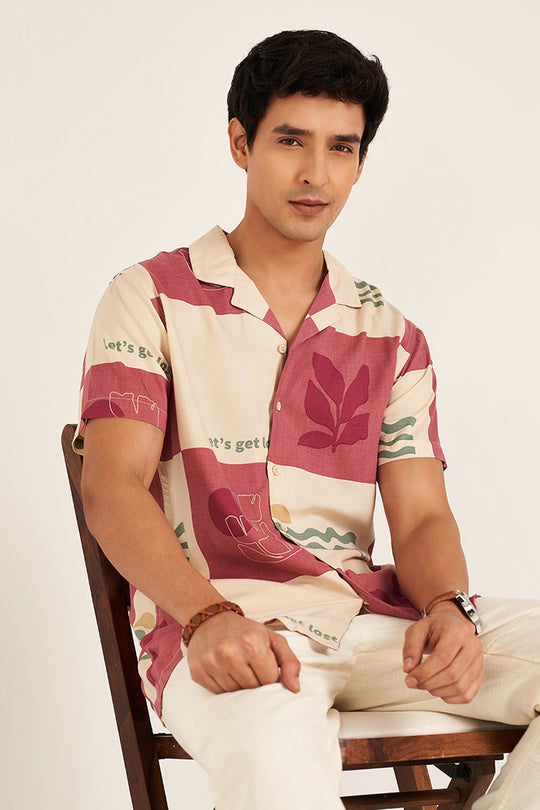 Pink Printed Slim Fit Men’s Shirt