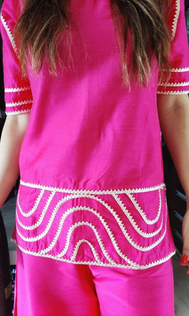 pink kurta with pathani pants for women