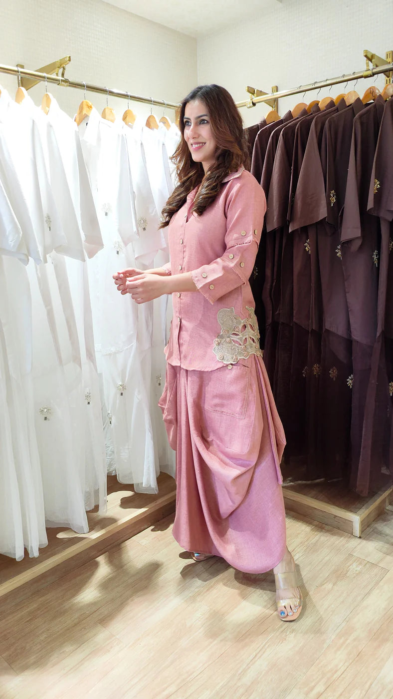 Sky Blue Organic Cotton Draped Co-Ord Set