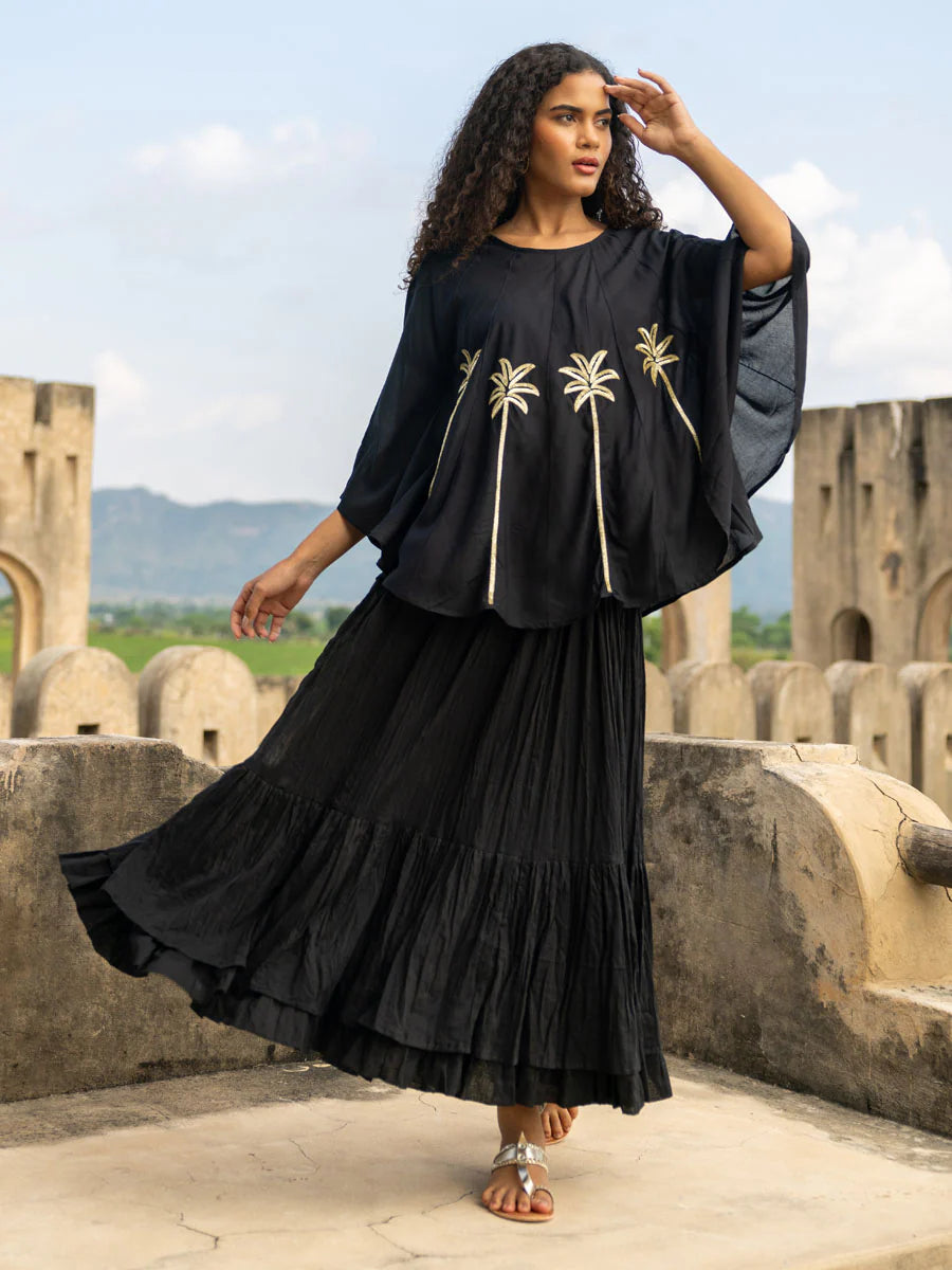 Zahra Black Top and Skirt Set