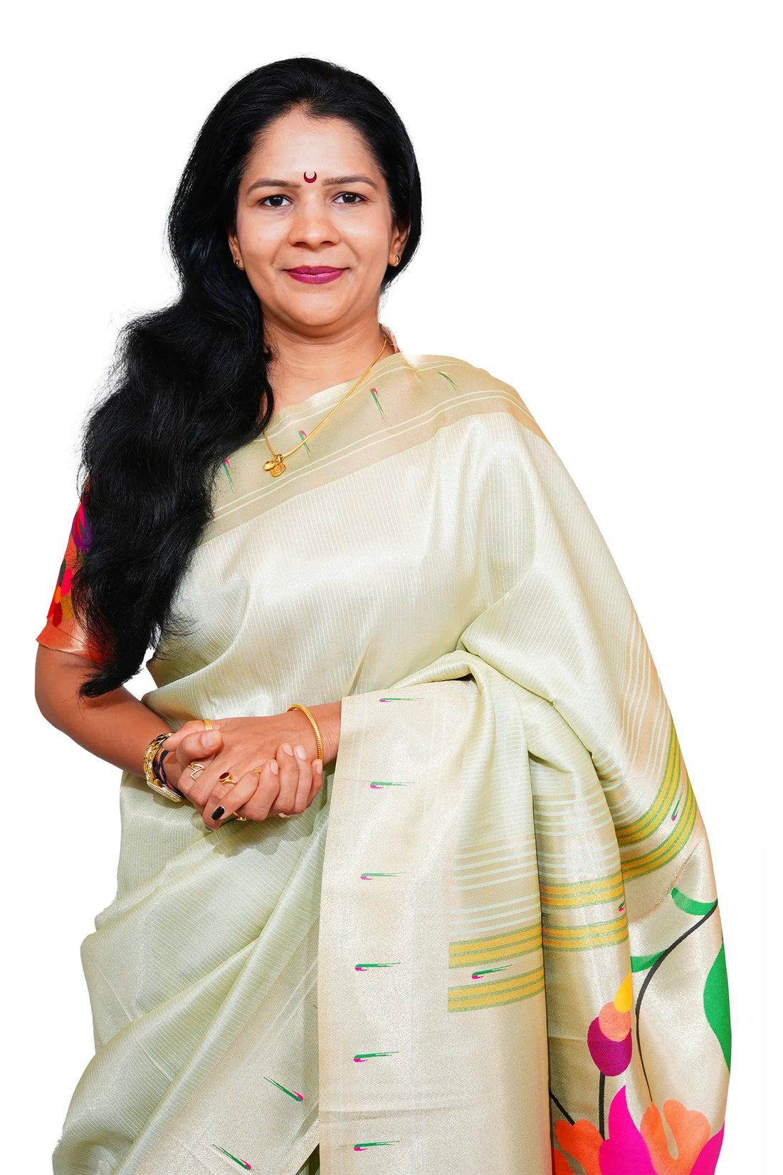 Lotus Soft Silk Paithani Saree with Multicolor Pallu
