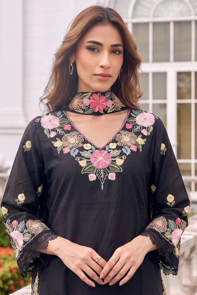 Moodnight Bloom Embroidered Palazzo Cord Set