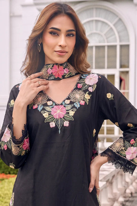 Moodnight Bloom Embroidered Palazzo Cord Set