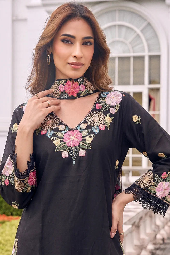 Moodnight Bloom Embroidered Palazzo Cord Set
