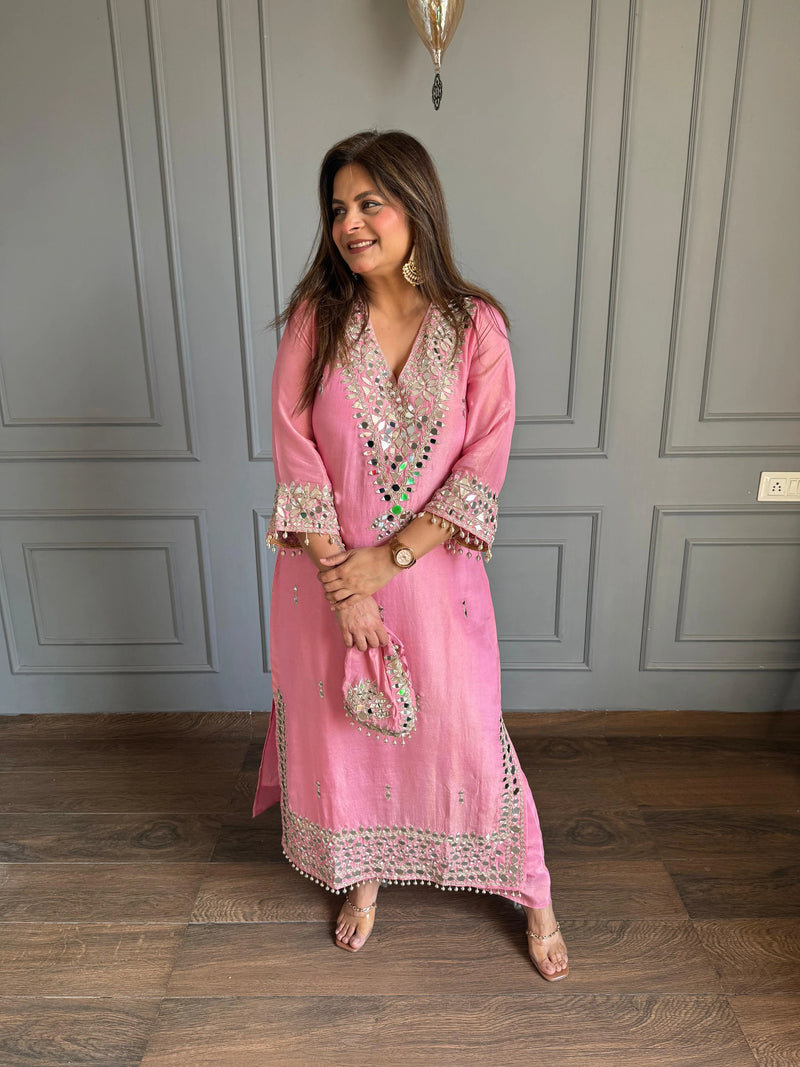 Noor-E-Aina Mirror Work Tissue kaftan