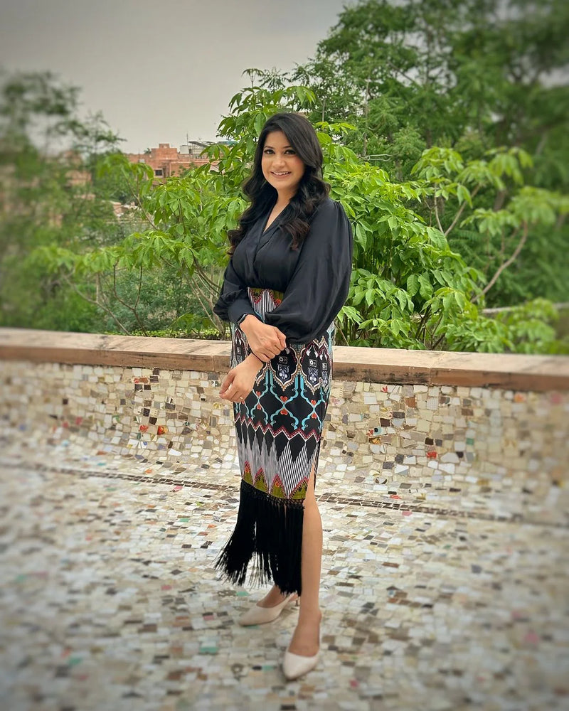 Multicolor Crepe Print Shirt Dress