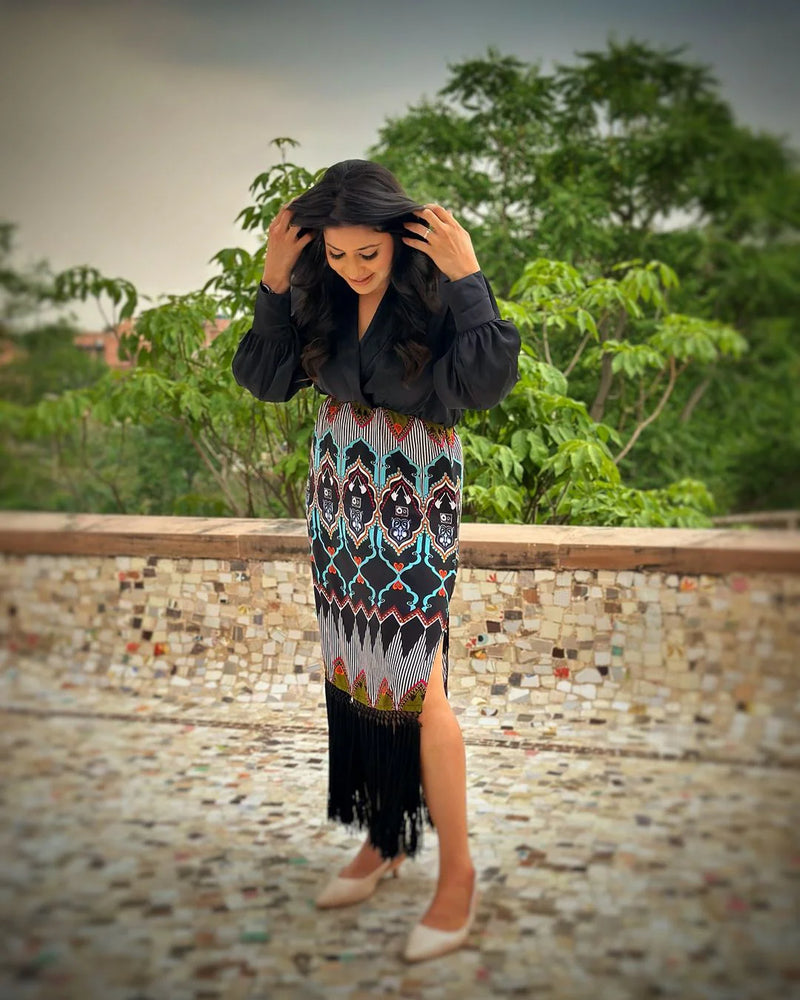 Multicolor Crepe Print Shirt Dress