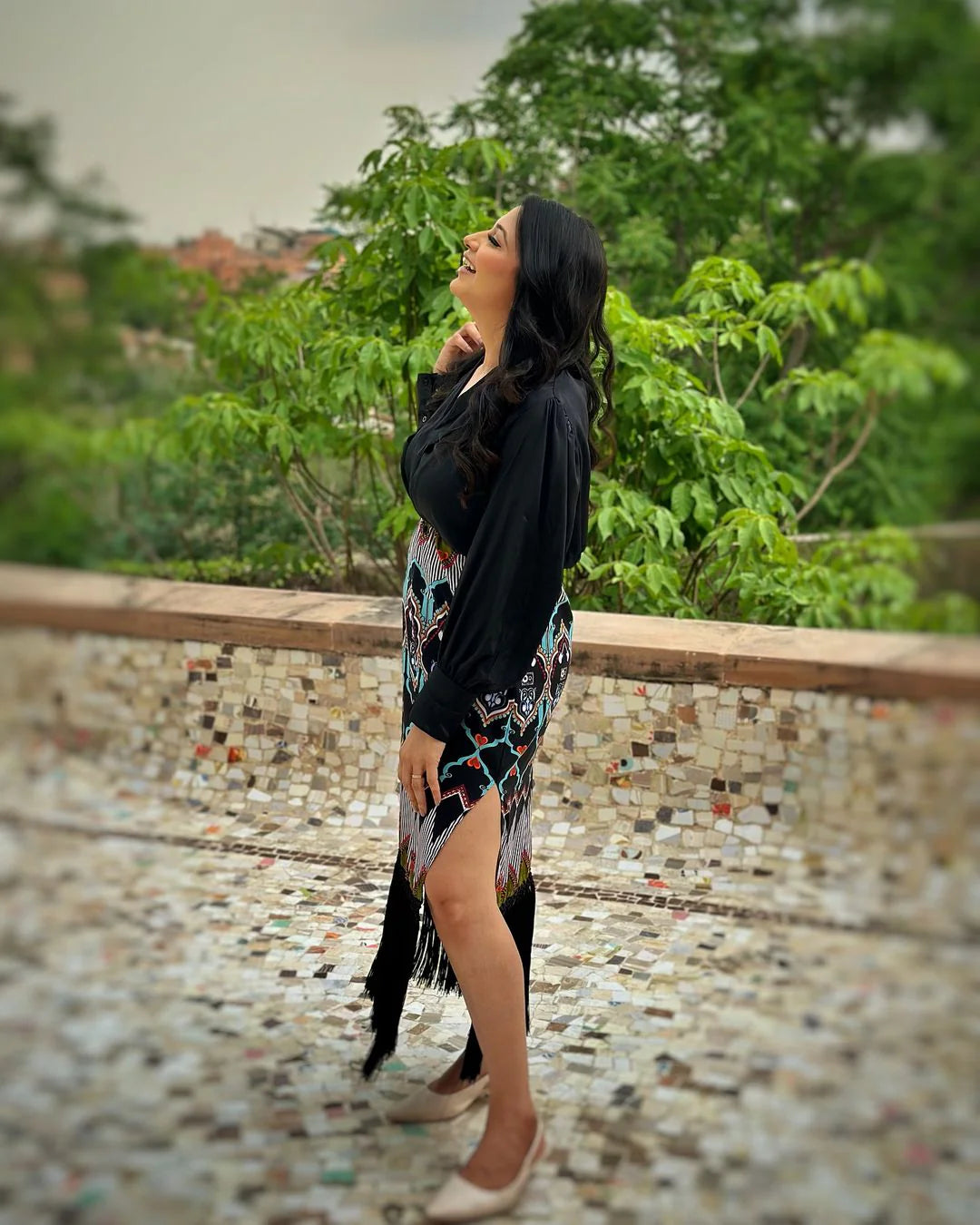 Multicolor Crepe Print Shirt Dress