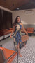 Navy Blue and Beige Wrap Dress