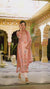 Peach Panel Print Muslin Suit Set with Organza Dupatta