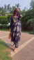 Women's Big Leaf Print Sleeveless Black Kurta & Pants