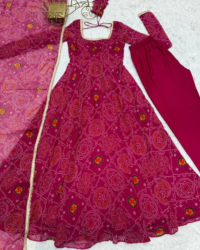 Bandhani Printed Anarkali Kurta & Dupatta