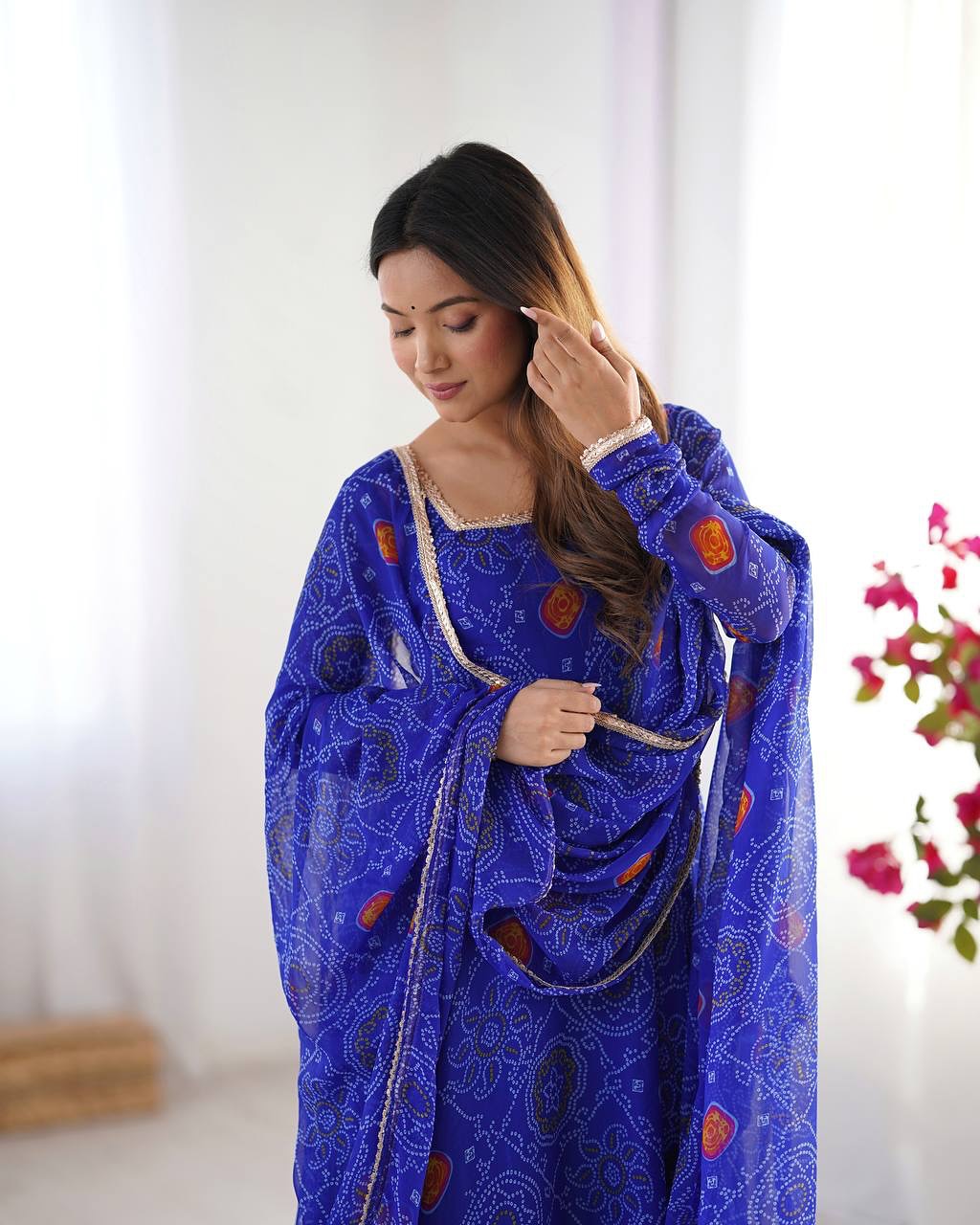 Bandhani Printed Anarkali Kurta & Dupatta