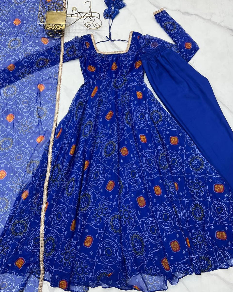 Bandhani Printed Anarkali Kurta & Dupatta