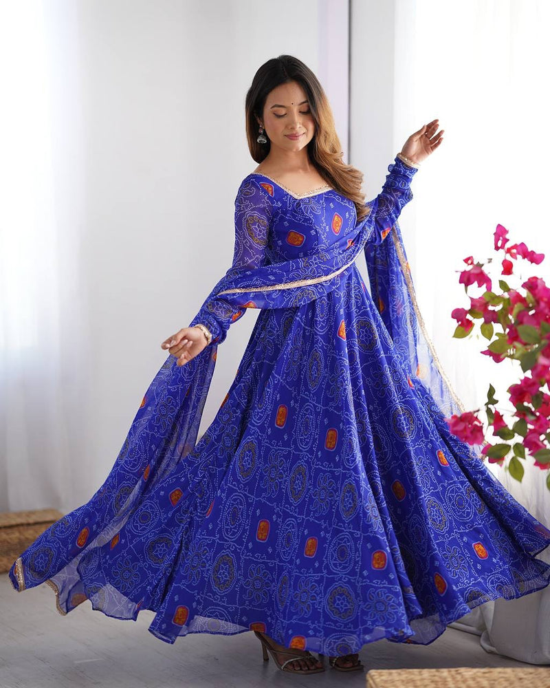 Bandhani Printed Anarkali Kurta & Dupatta