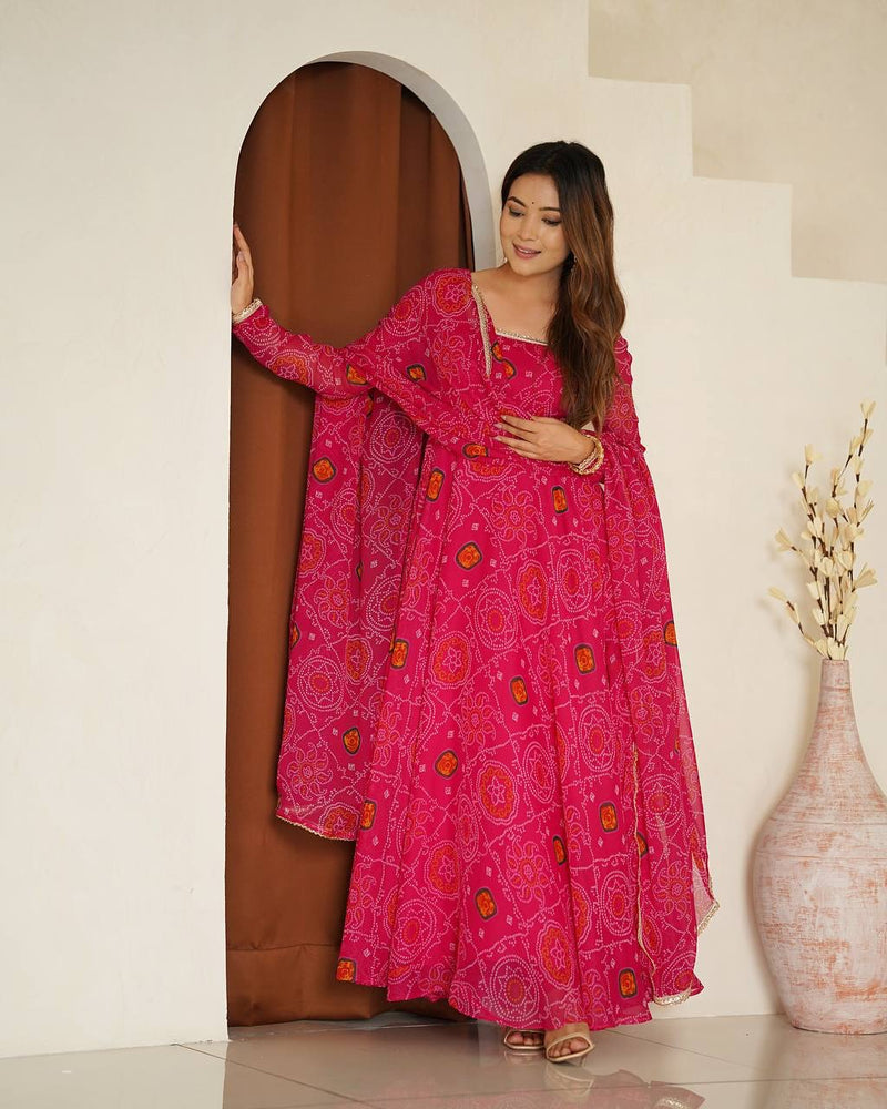 Bandhani Printed Anarkali Kurta & Dupatta