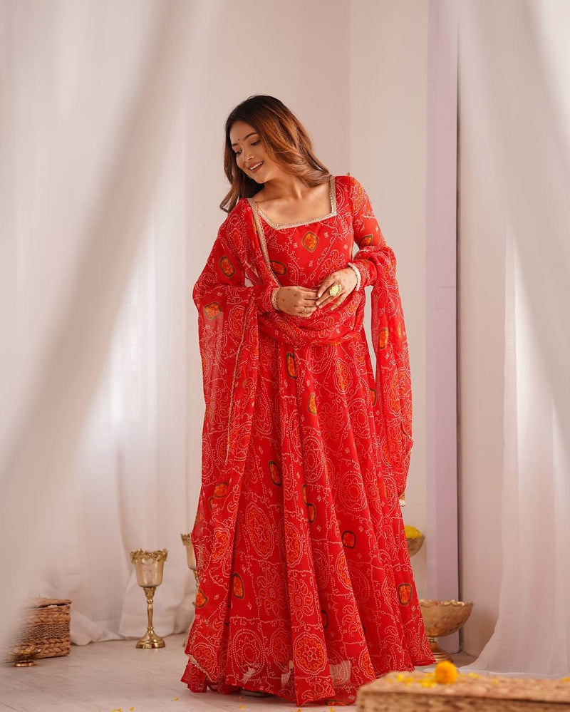 Bandhani Printed Anarkali Kurta & Dupatta