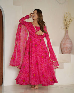 Bandhani Printed Anarkali Kurta & Dupatta