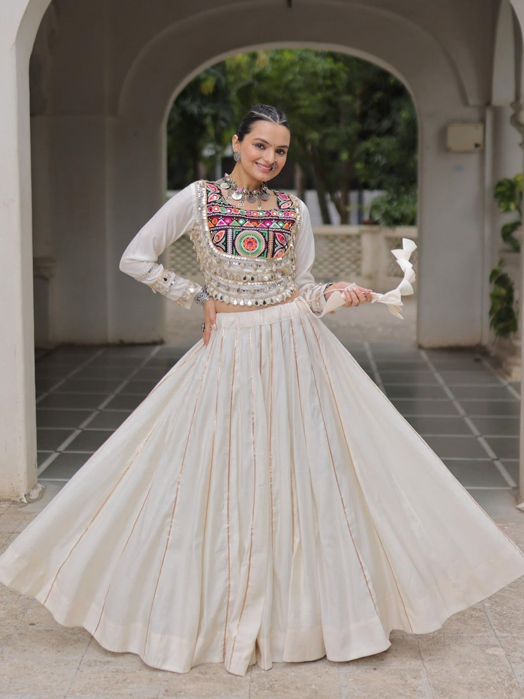 Navratri Lehenga Set with Embroidered Mirror Work Jacket