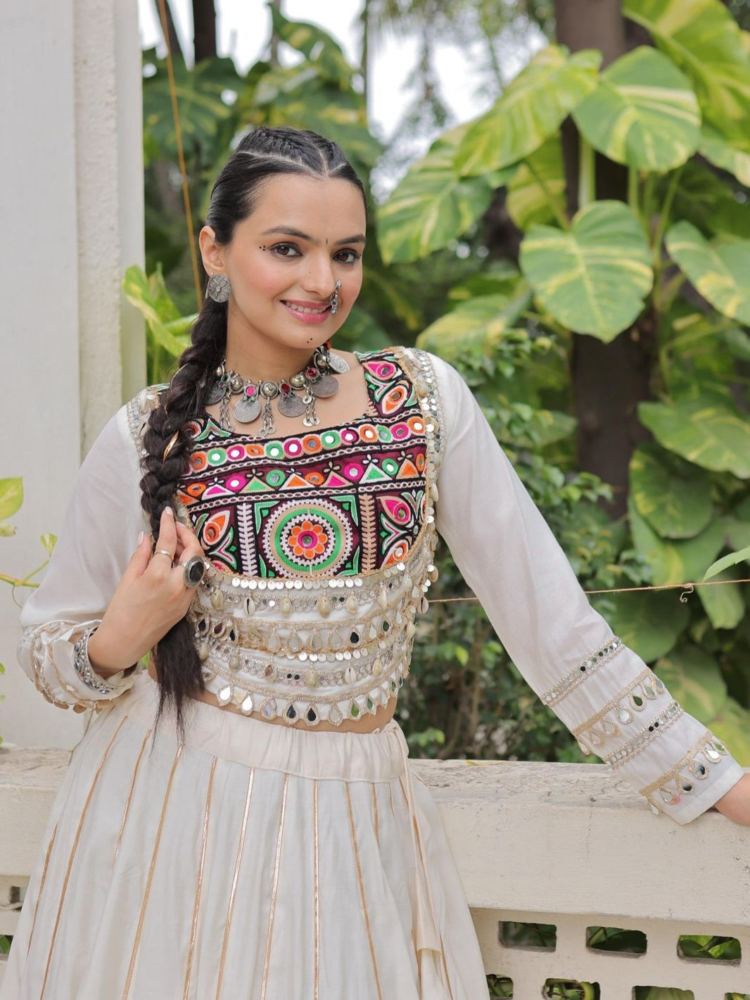 Navratri Lehenga Set with Embroidered Mirror Work Jacket