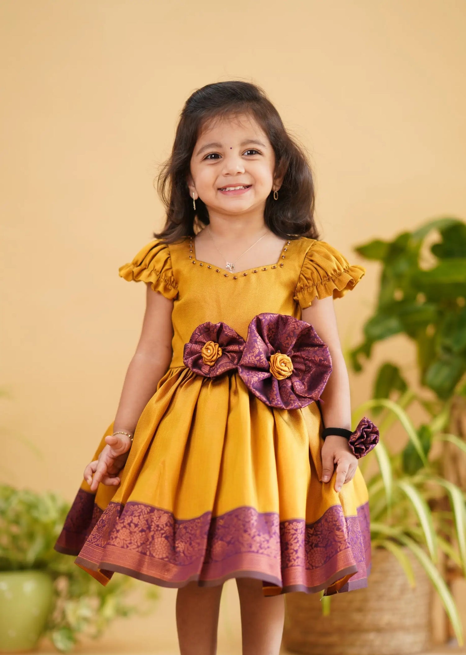 yellow purple silk frock