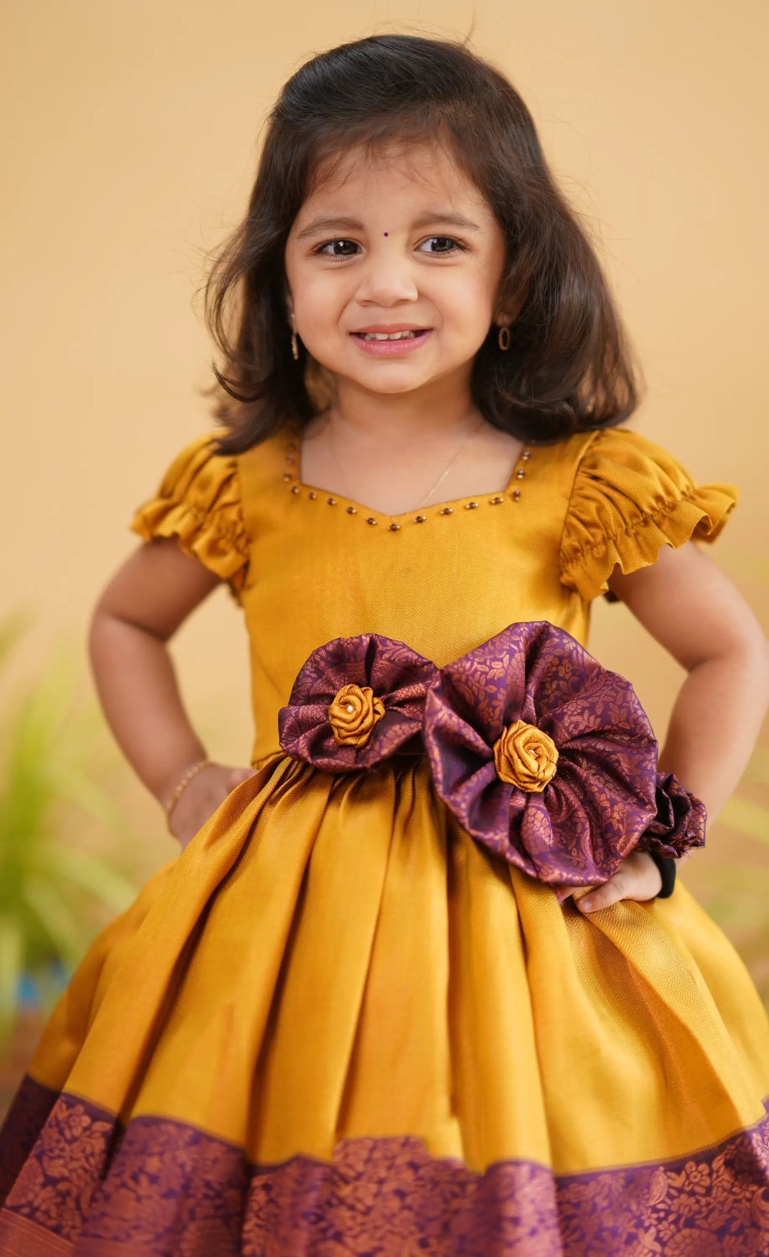 Princess Yellow Purple Silk Frock