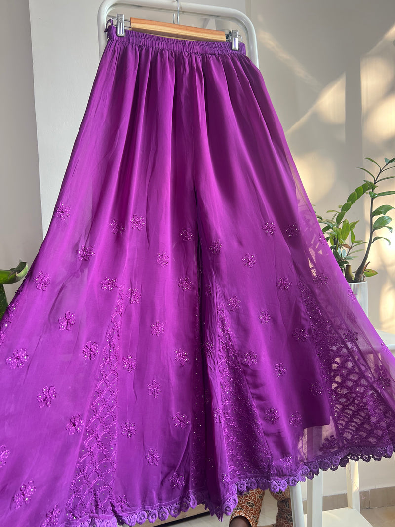 Purple Chikankari Palazzo with Mukaish Flare