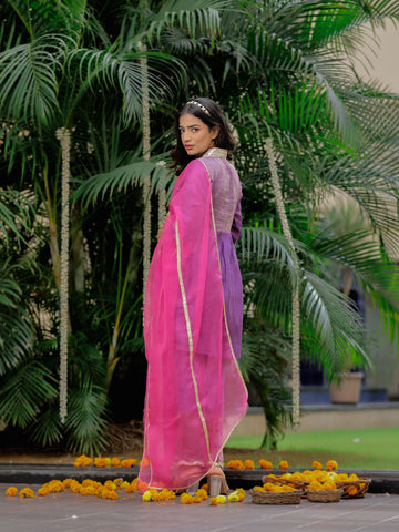 Purple Zari Gota Short Kurta Set